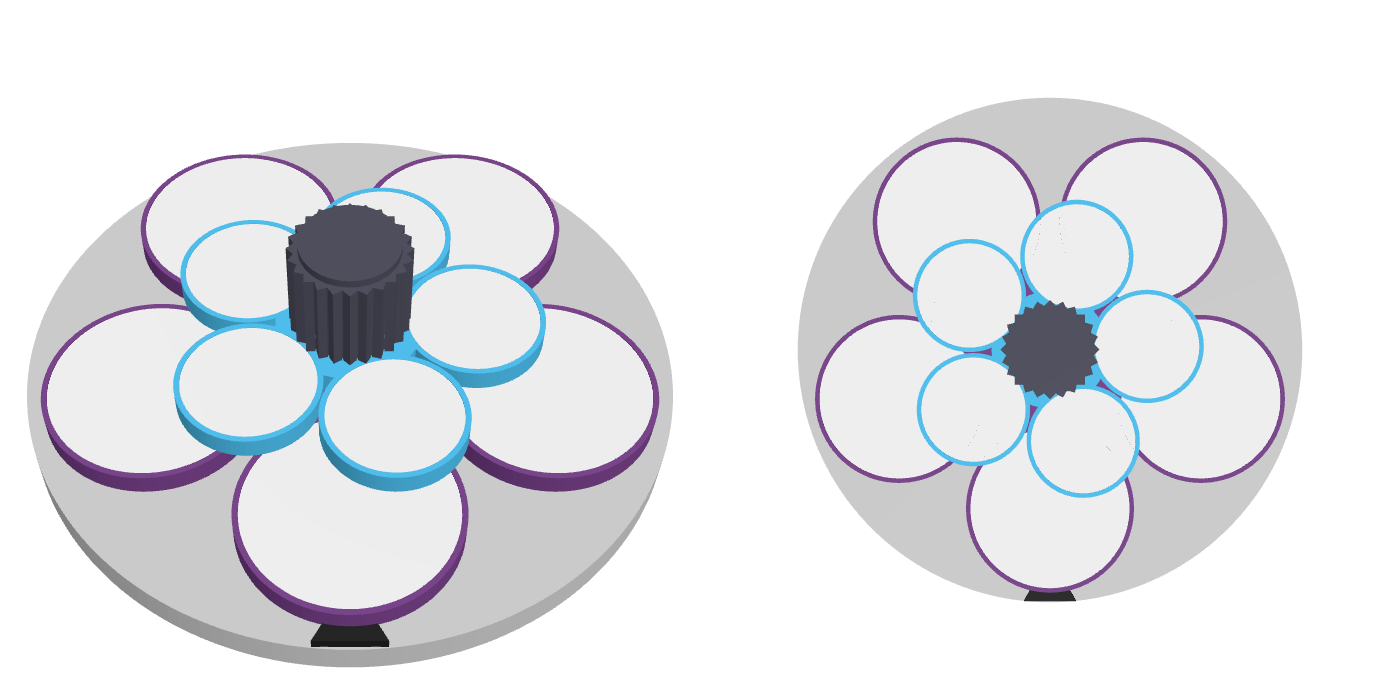 3D render of a blank-petal sticker version with a ridged knob