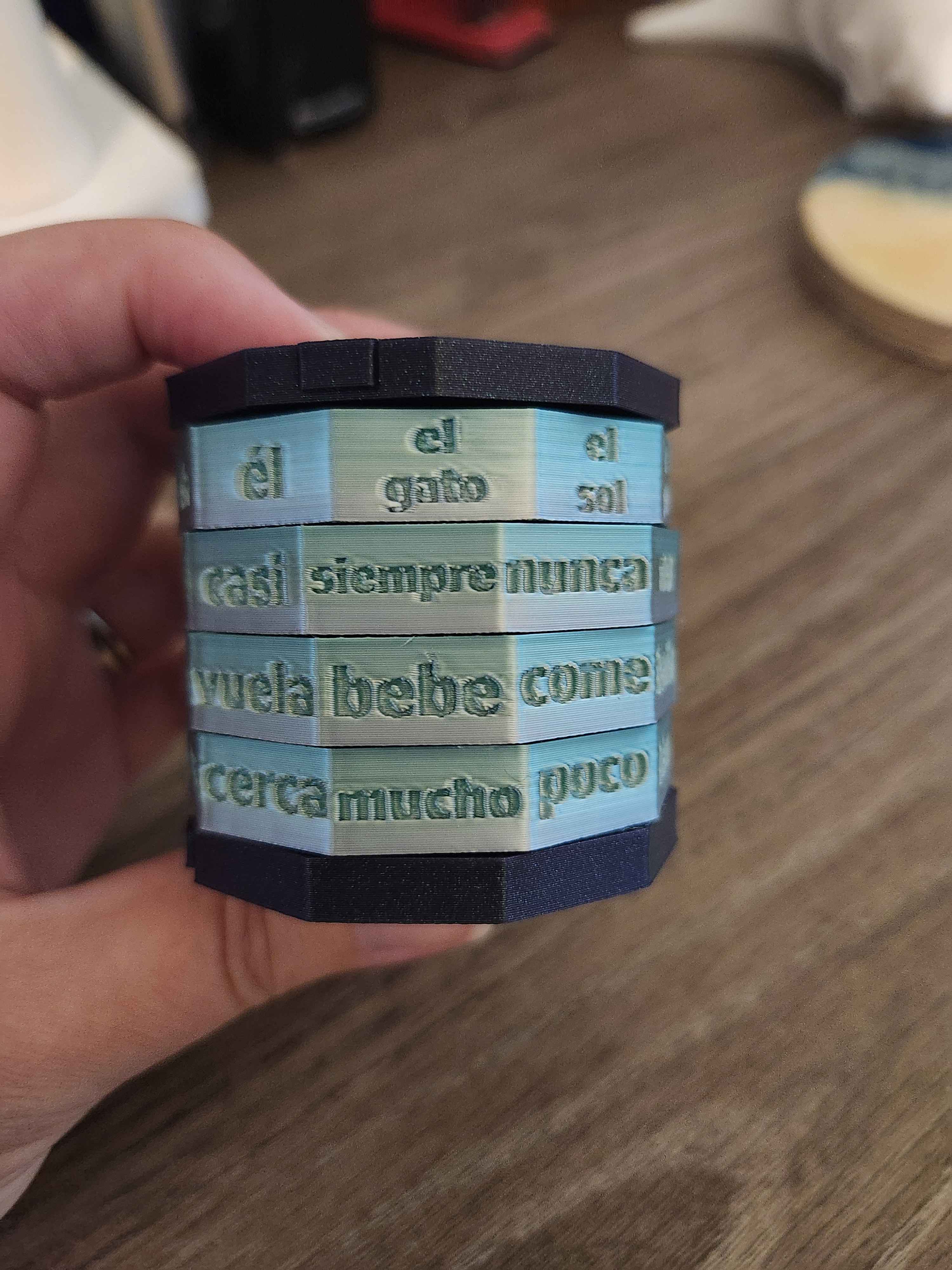 The finished, printed cryptex held in a hand